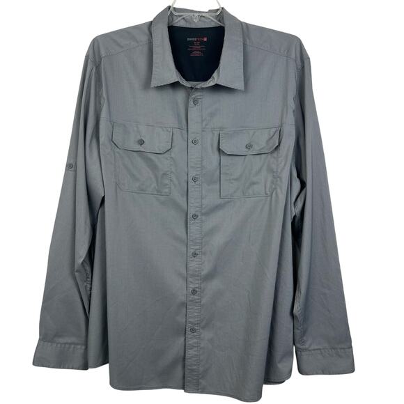 Swiss Tech shirt men’s 3XL gray long sleeve, button up sleeve Polyester spandex - Picture 1 of 5